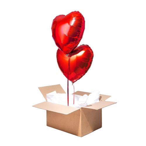 Ballon hélium surprise sortant du colis avec carte de vœux personnalisable et cadeaux additionnels optionnels