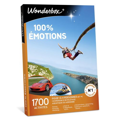 Wonderbox 100% Émotion offrant plus de 1700 activités à travers la France, cadeau parfait.