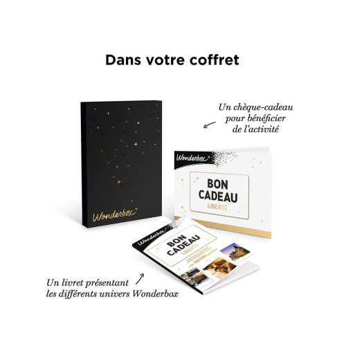 Bon cadeau Wonderbox personnalisable pour expériences et aventures variées avec validité de 3 ans.