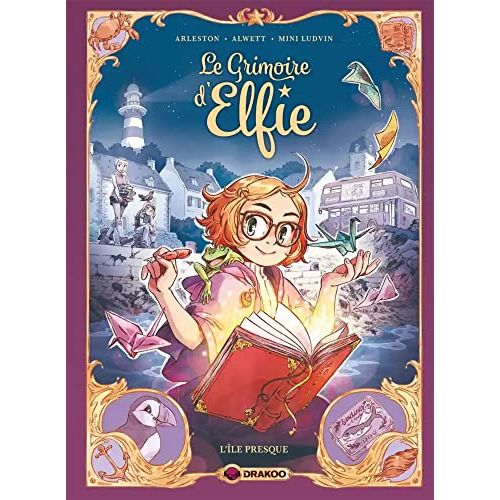 Jeune fille lisant Le Grimoire d'Elfie, aventure féerique colorée