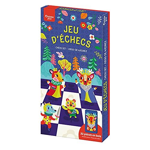 Jeu d'échecs éducatif en bois avec pièces animales pour enfants.