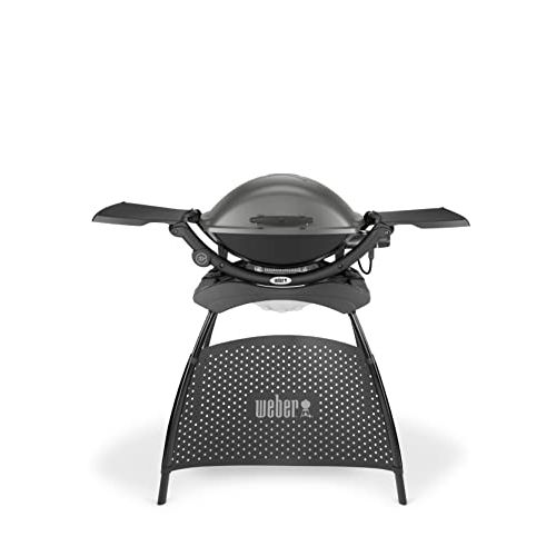 Barbecue électrique Weber Q 2400 moderne, idéal pour jeunes amateurs de grillades en plein air.