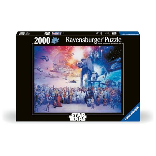 Puzzle Star Wars 2000 pièces - Challenge pour les amateurs de construction puzzle - Image magnifique regroupant tous les personnages et vaisseaux - Marque Ravensburger
