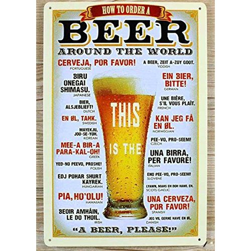Affiche bière multilingue déco vintage, cadeau original pas cher pour amateurs de houblon