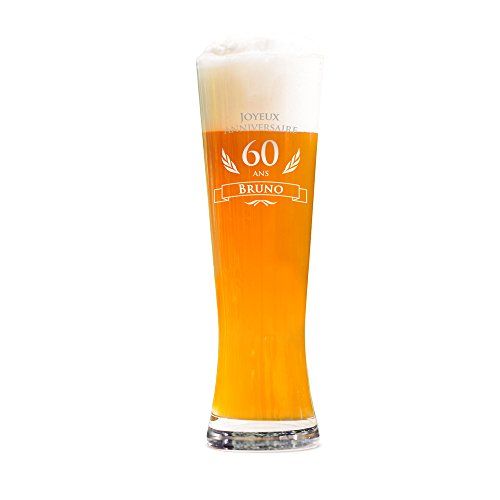 Verre à bière personnalisé, inscription 60 ans, prénom gravé, cadeau élégant