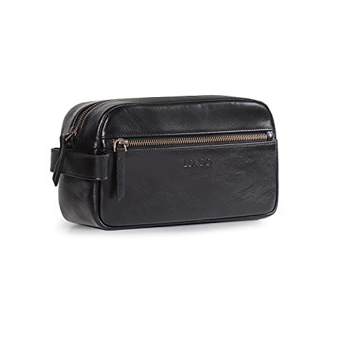 Trousse de toilette en cuir haut de gamme pour homme, élégante et durable pour voyageurs.