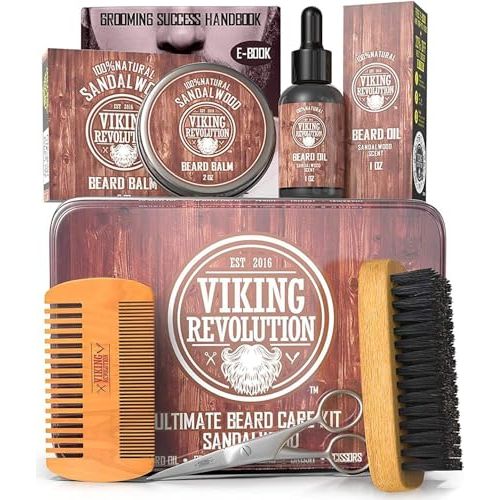 Kit entretien barbe Viking Revolution, cadeau parfait pour routine bien-être homme élégant et soigné