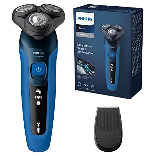 Rasoir électrique Philips étanche pour sportifs, lames auto-affûtées, charge rapide, confort ultime routine matinale.