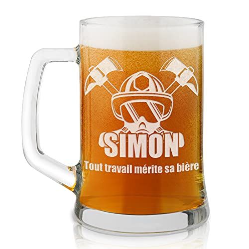 Chope à bière personnalisée pour pompier héroïque avec inscription unique