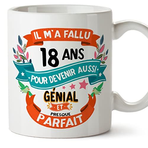 Mug humoristique 18 ans pour matins dynamiques et soirées festives