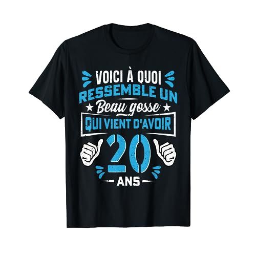 T-shirt anniversaire homme 20 ans, amusant et stylé pour célébrer avec humour et confort.