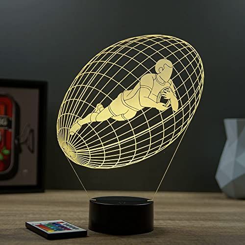 Lampe 3D rugby personnalisable avec effet holographique et couleurs changeantes