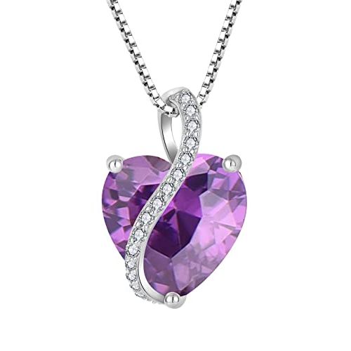 Pendentif en argent avec cœur en améthyste, cadeau romantique pour femme de 50 ans.