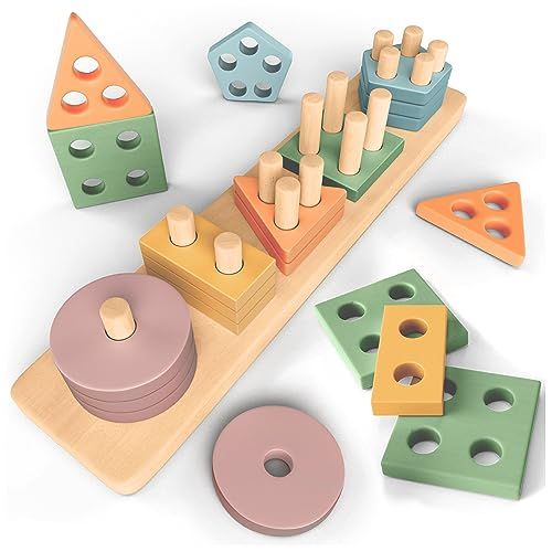 Jouets Montessori empilables Sweety Fox, développement moteur et sensoriel enfants 1-3 ans, matériel sûr.