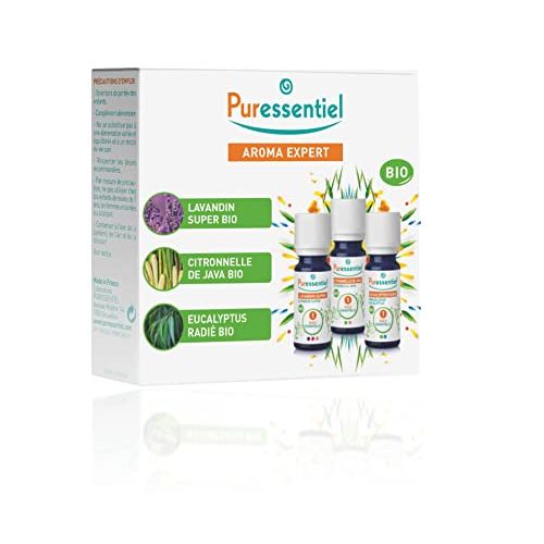 Coffret bio de trois huiles essentielles Pranarôm pour bien-être et relaxation.