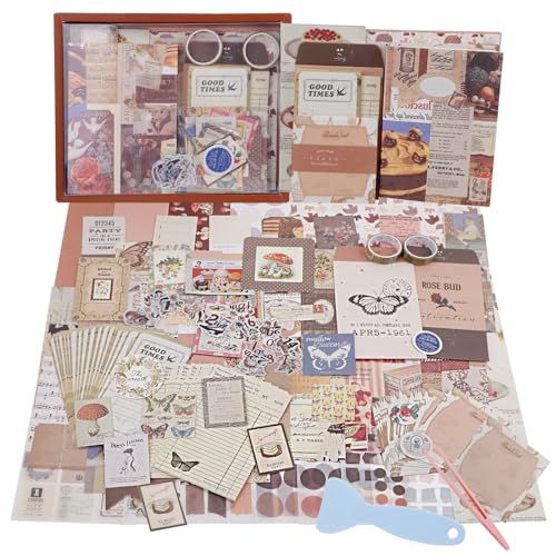 Kit scrapbooking vintage 348 pièces pour créatifs DIY et conservation souvenirs.