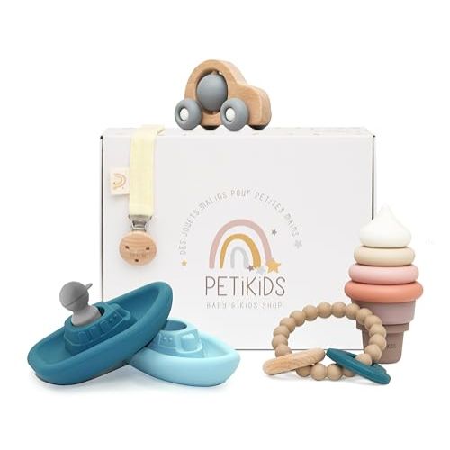 Coffret naissance Montessori Petikids : jouets en bois et silicone pour éveil et créativité des bébés