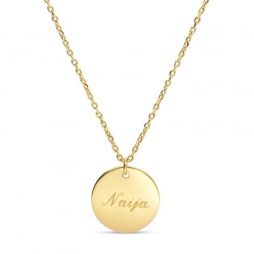 Collier médaille en plaqué or personnalisable, cadeau moderne et sophistiqué pour une jeune femme de 20 ans.