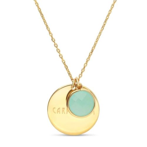 Collier personnalisable plaqué or avec pierre turquoise, cadeau élégant et significatif pour femme de 30 ans.