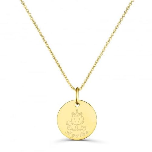 Collier de naissance personnalisé licorne plaqué or souvenirs.