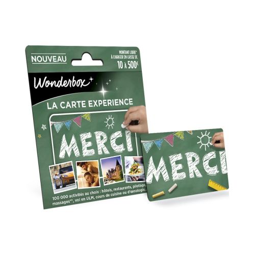 Carte Wonderbox pour des remerciements transformés en aventures uniques et personnalisées.